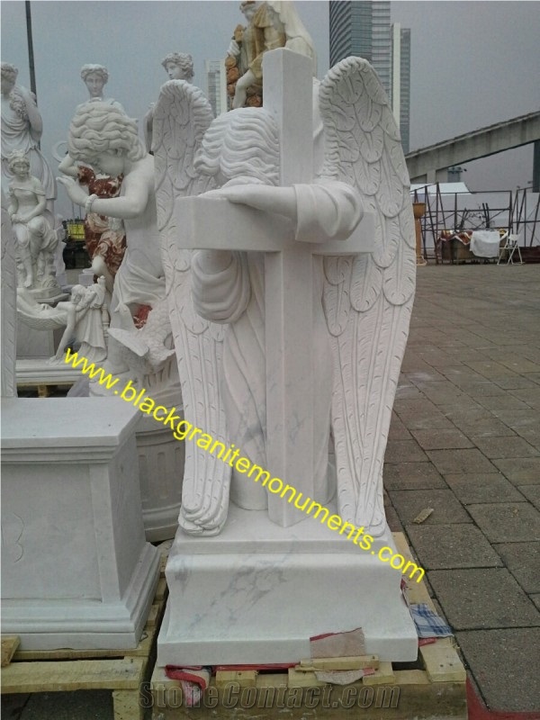 White Marble Sculpture, Handcarved Garden Statue, Weeping Angel Sculptures