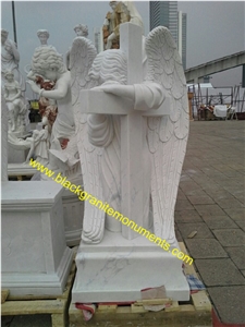 White Marble Sculpture, Handcarved Garden Statue, Weeping Angel Sculptures