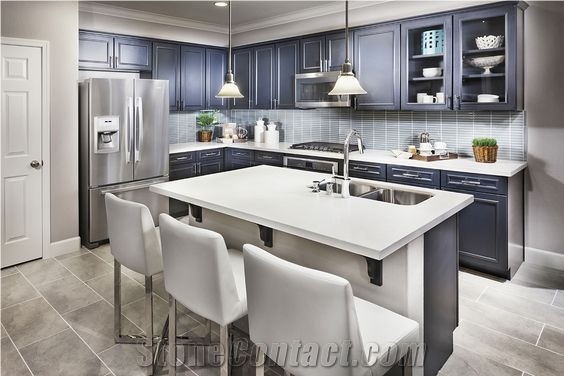 Multifamily&Hotel Quartz Stone for Cut to Size Project Like Kitchen Counter Top,Polished Quartz Surfaces Thickness 2cm or 3cm with High Gloss and Hardness