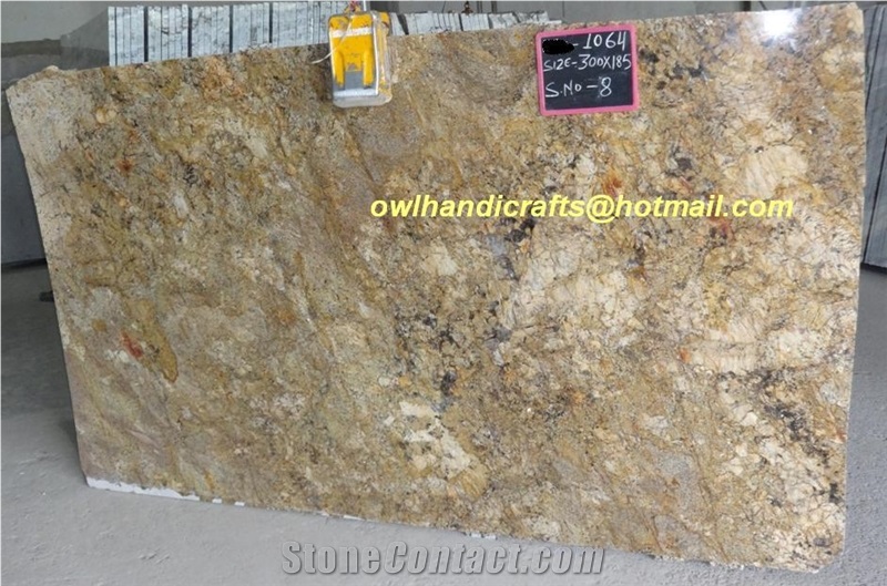 Indian Alaska Gold Granite Slabs, Yellow Polished Granite Floor Tiles, Wall Tiles