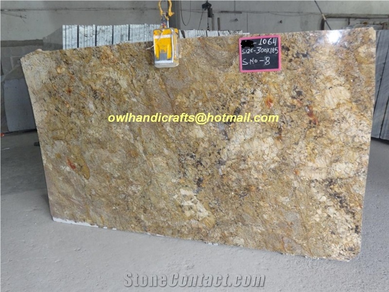 Indian Alaska Gold Granite Slabs, Yellow Polished Granite Floor Tiles, Wall Tiles