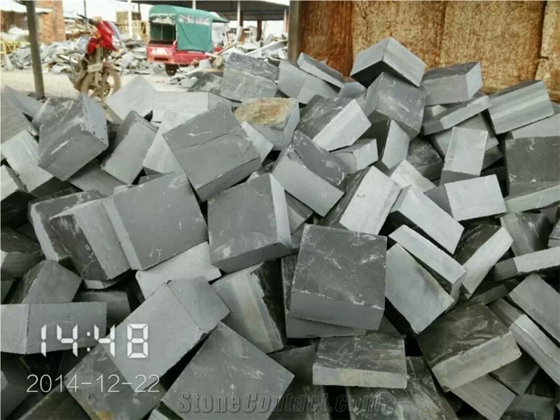 Dark Grey Slate Cobble Stone,Slate Cube Stone,Split Face Paving Stone