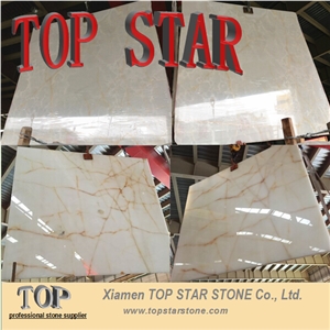 Natural Translucent Onyx Golden Veins Onyx Tile & Slab, Iran White Onyx