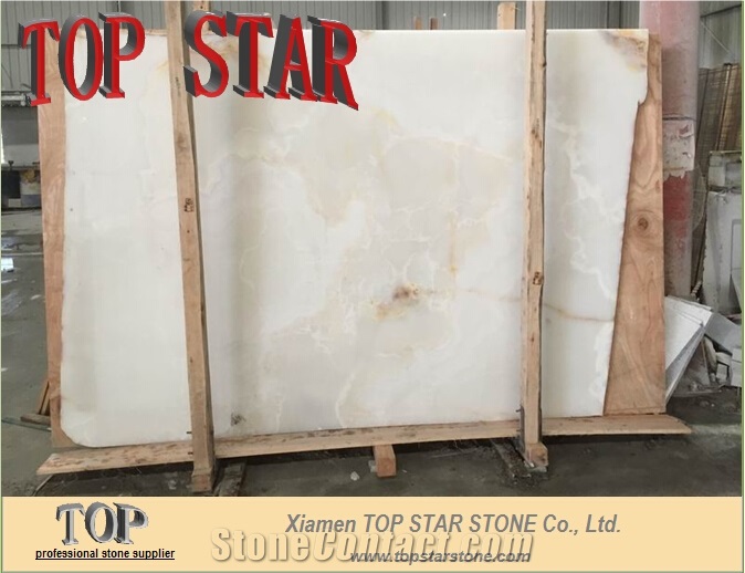 Natural Translucent Onyx Golden Veins Onyx Tile & Slab, Iran White Onyx
