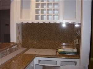 L Shape Granite Kitchen Tops, Carioca Gold Granite Kitchen Bar Top, Brazil Yellow Granite Countertops, Semi-Bullnose Kitchen Bar Top, Custom Countertops, Island Tops, Polished Worktops, Bar Tops, Desk