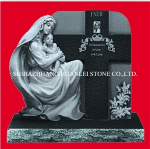 China Nero Assoluto Granite Cross Tombstone Design, Shanxi Black Granite Monument Grade a ,Engraved Memorial, Western Style Headstone, Gravestone, Cemetery Tombstone