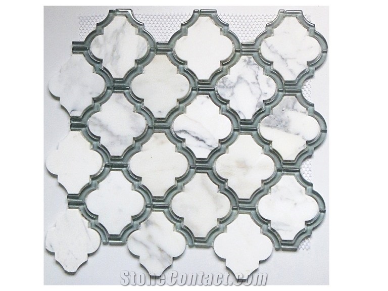 Statuario Marble Mosaic Waterjet, White Marble Water Jet