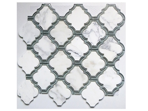 Statuario Marble Mosaic Waterjet, White Marble Water Jet