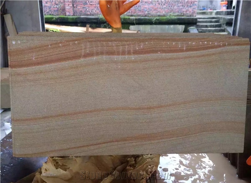 Teak Wood Sandstone Tiles and Slabs China Yellow Sandstone