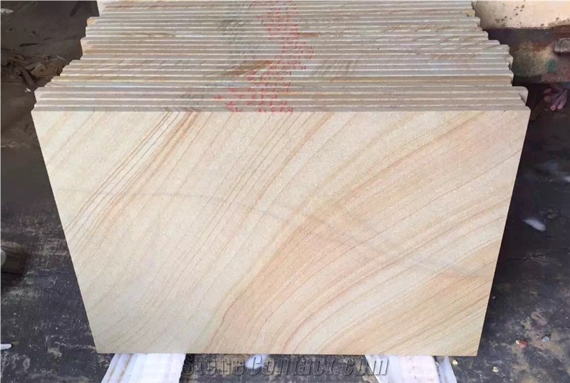Teak Wood Sandstone Tiles and Slabs China Yellow Sandstone