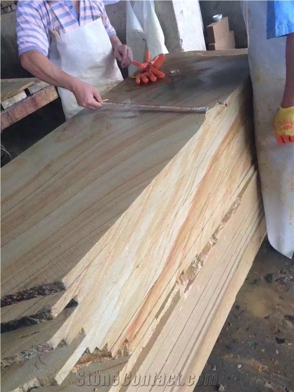 Teak Wood Sandstone Tiles and Slabs China Yellow Sandstone