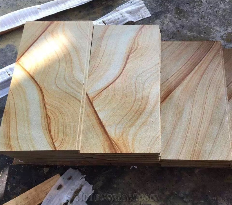 Teak Wood Sandstone Tiles and Slabs China Yellow Sandstone