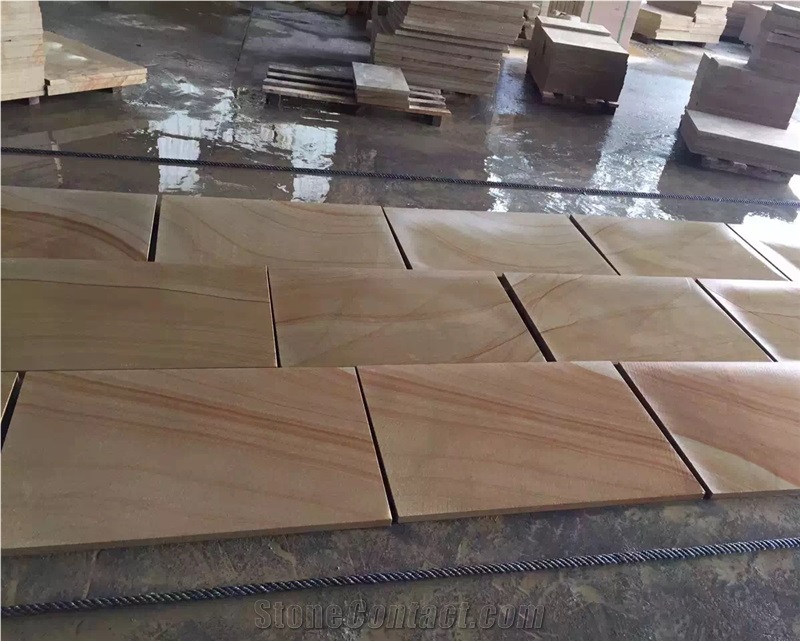 Teak Wood Sandstone Tiles and Slabs China Yellow Sandstone