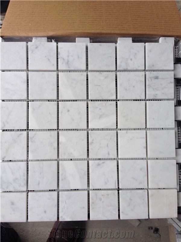 Carrara White Classic Square 2 Inch Marble Mosaic, Wall Mosaic