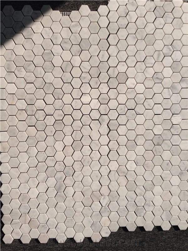 Carrara White Marble Mosaics,25x25mm Hexagon Mosaics,White Marble Mosaic Tiles,China White Marble Mosaic