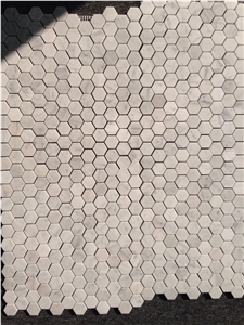 Carrara White Marble Mosaics,25x25mm Hexagon Mosaics,White Marble Mosaic Tiles,China White Marble Mosaic