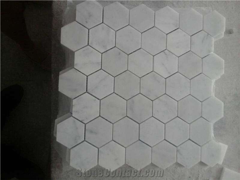 Carrara White Marble Mosaics,48x48mm Hexagon Mosaics,White Marble Mosaic Tiles,China White Marble Mosaic