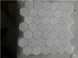 Carrara White Marble Mosaics,48x48mm Hexagon Mosaics,White Marble Mosaic Tiles,China White Marble Mosaic