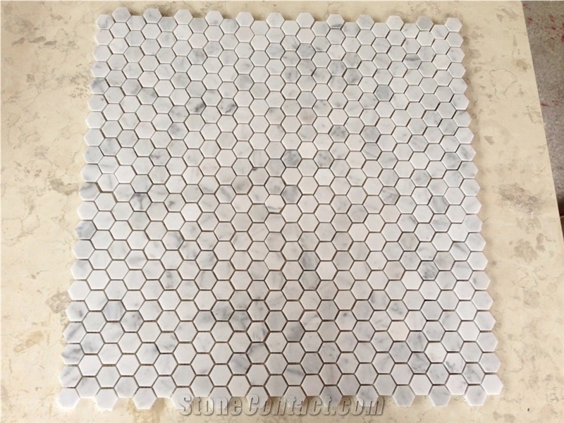Carrara White Marble Mosaics,48x48mm Hexagon Mosaics,White Marble Mosaic Tiles,China White Marble Mosaic