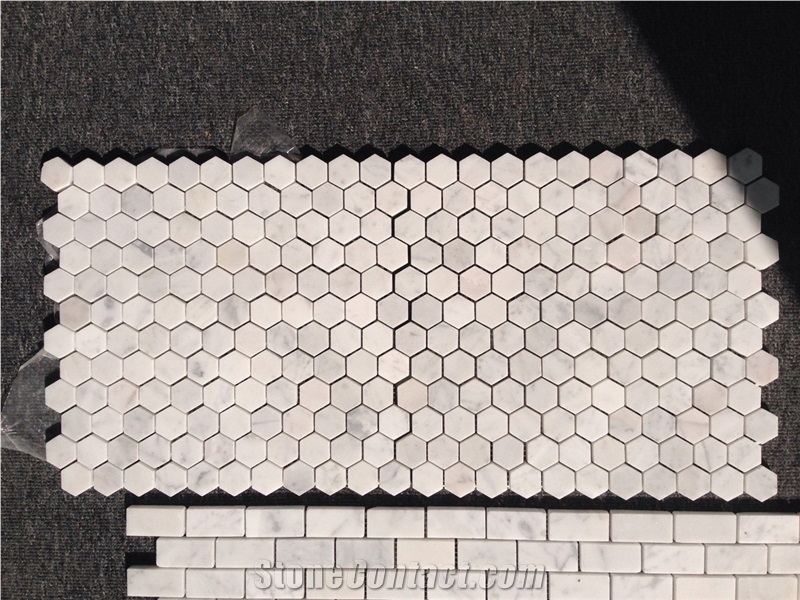 Carrara White Marble Mosaics,48x48mm Hexagon Mosaics,White Marble Mosaic Tiles,China White Marble Mosaic