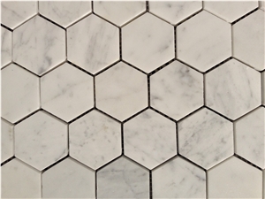 Carrara White Marble Mosaics,48x48mm Hexagon Mosaics,White Marble Mosaic Tiles,China White Marble Mosaic