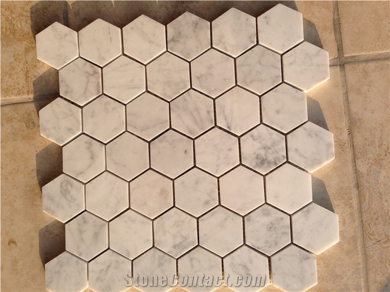 Carrara White Marble Mosaics,48x48mm Hexagon Mosaics,White Marble Mosaic Tiles,China White Marble Mosaic