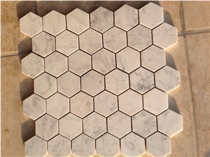 Carrara White Marble Mosaics,48x48mm Hexagon Mosaics,White Marble Mosaic Tiles,China White Marble Mosaic