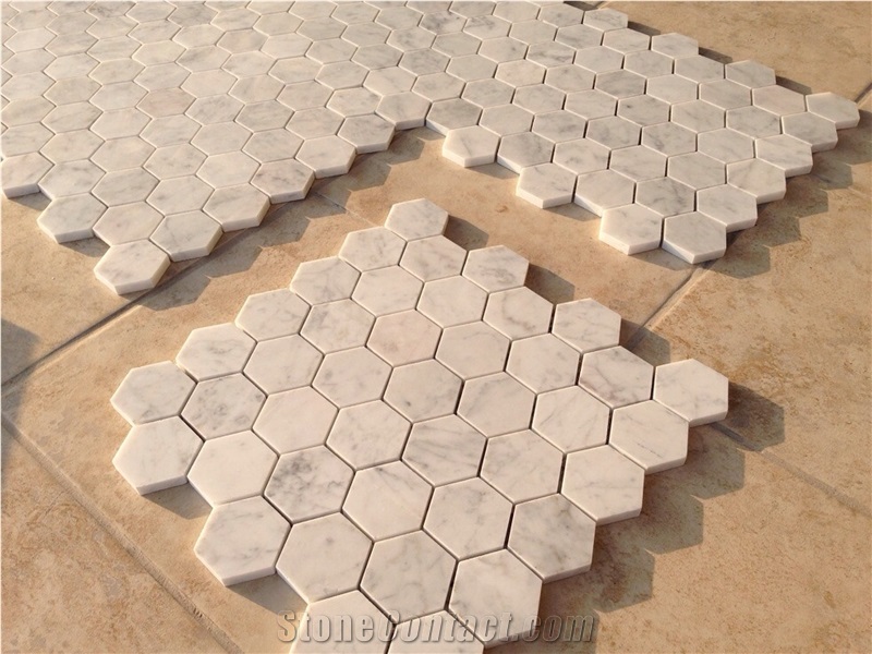 Carrara White Marble Mosaics,48x48mm Hexagon Mosaics,White Marble Mosaic Tiles,China White Marble Mosaic