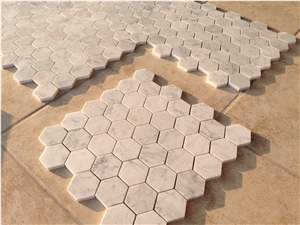 Carrara White Marble Mosaics,48x48mm Hexagon Mosaics,White Marble Mosaic Tiles,China White Marble Mosaic