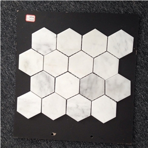 Carrara White Marble Mosaics, 73x73mm Hexagon Mosaics, White Marble Mosaic Tiles, China White Marble Mosaic