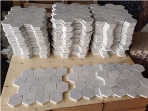 Carrara White Marble Mosaics, 73x73mm Hexagon Mosaics, White Marble Mosaic Tiles, China White Marble Mosaic