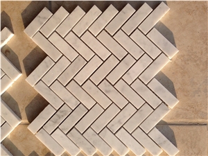Carrara Wthie Herringbone 20x64mm，White Marble Mosaic Tiles,China White Marble Mosaic