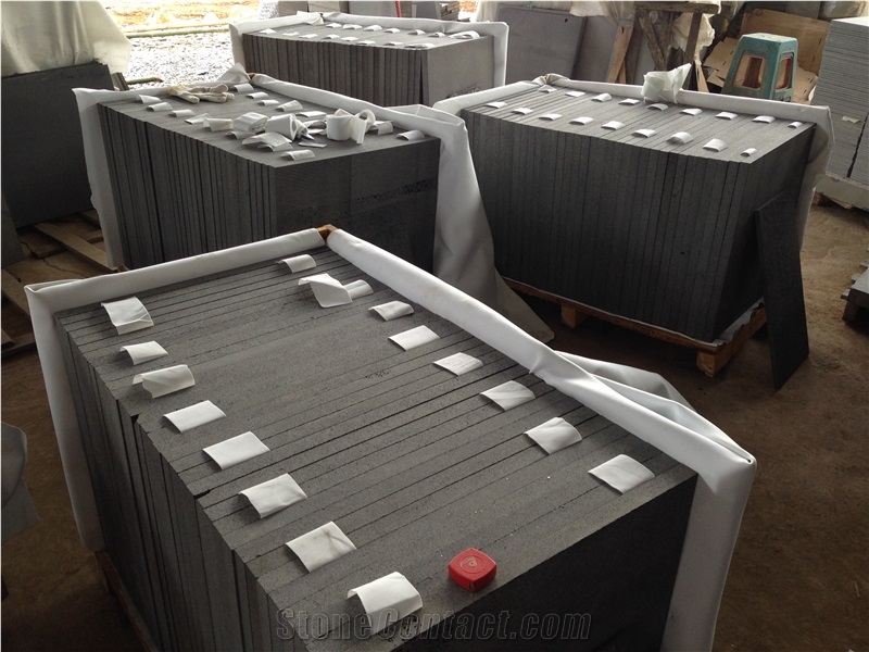 Hainan Black Basalt Sawn 400 Grit Tiles, Sawn 400 Grit with Cats Paws Tiles, China Black Basalt Floor Tiles, Black Basalt Walling & Flooring Sawn 400 Grit Tiles