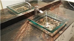 Natural Rustic Quartzite with Black Mosaic Custom Sink Enclosure