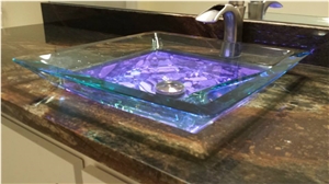 Natural Rustic Quartzite with Black Mosaic Custom Sink Enclosure