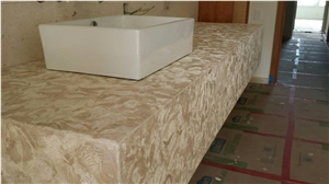 Shell Reef Limestone Bathroom Top with Vessel Sink Shell Reef Limestone Bathroom Top with Vessel Sink