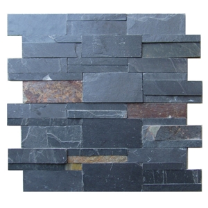 Jak Black Slate Ledgestone Stone Panel, Stacked Stones Wall Cladding