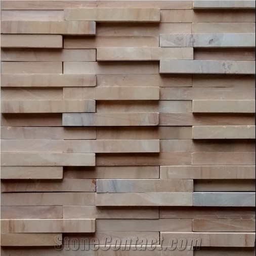 Teak Wood Sandstone ledge, yellow sandstone wall cladding, stacked stone veneer