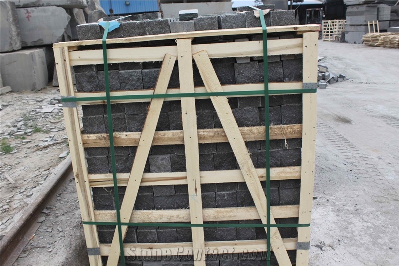 Yixian Black Granite Zijing Dark Granite Cube Stone, Cobble Stones, Competitive Prices