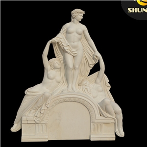Beige Marble Landscape Human Sculpture