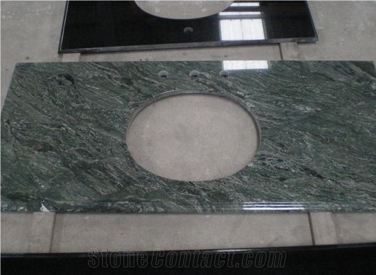 Cheap Single Bathroom Sink Countertop China Green Granite Bath Top