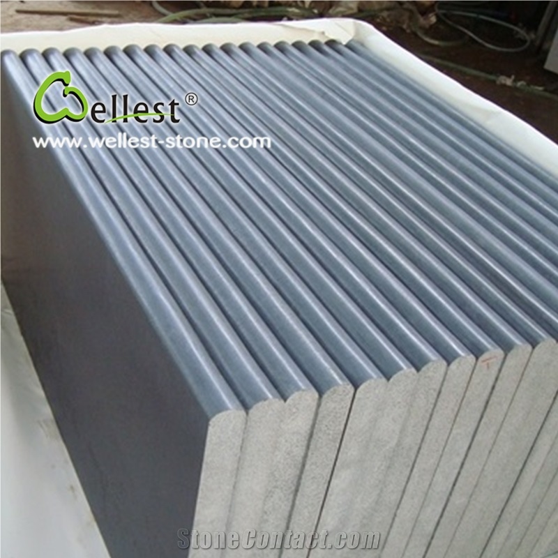 China Natural Black Basalt Honed Finish Drop Face Rebate Step and Coping for Swimming Pool