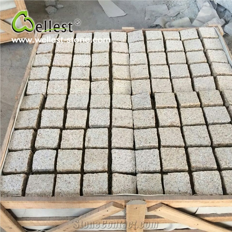 G682 Yellow Beige Granite Bushhamered Paving Stone Square Shape Patio Walkway Driving Terrace Pavers Paving