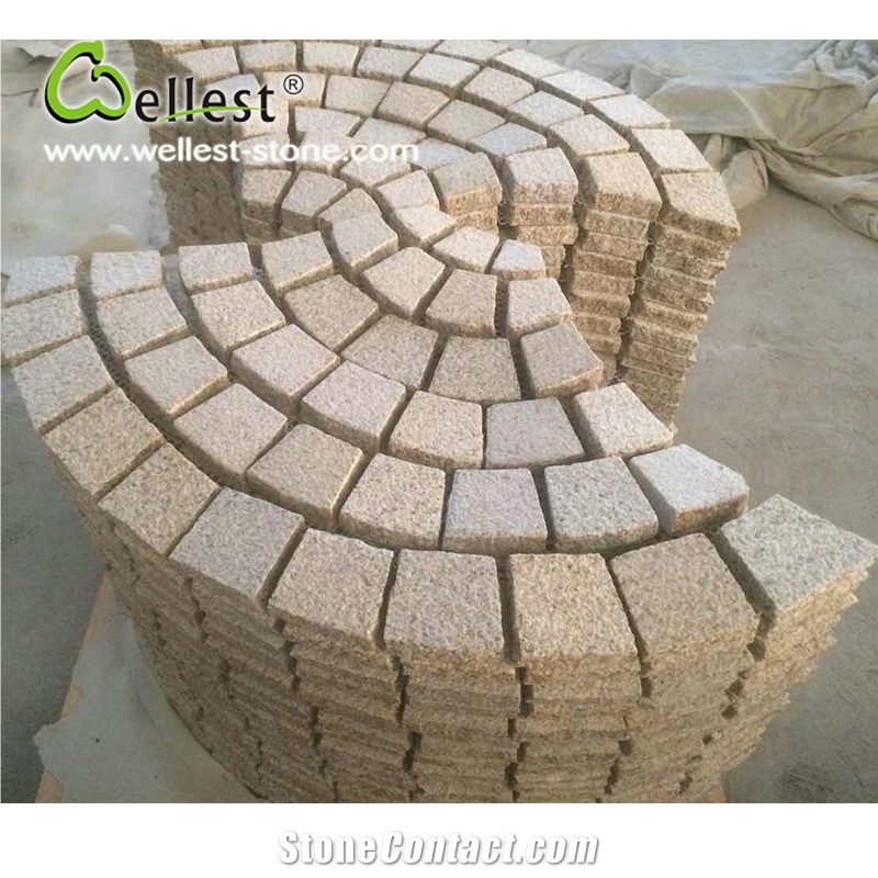 G682 Yellow Beige Granite Bushhamered Paving Stone Square Shape Patio Walkway Driving Terrace Pavers Paving