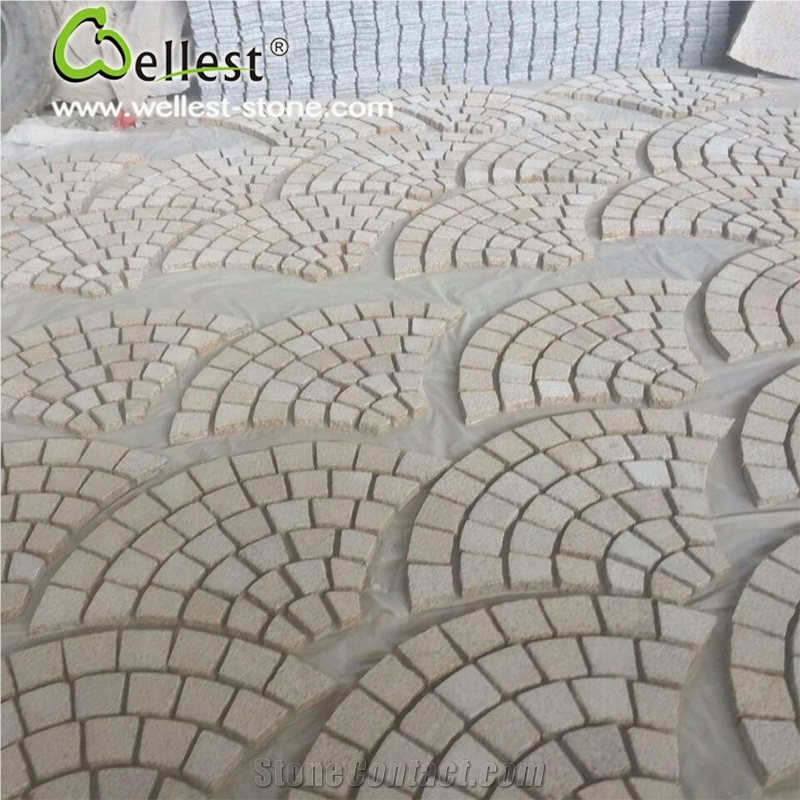 G682 Yellow Beige Granite Bushhamered Paving Stone Square Shape Patio Walkway Driving Terrace Pavers Paving