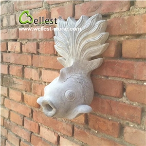Wellest Natural Stone Granite Fish Wall Mounted Fountain