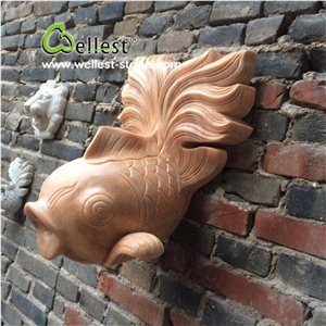 Wellest Natural Stone Granite Fish Wall Mounted Fountain