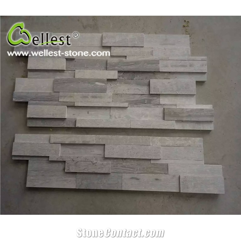 White Grey Wood Mable 3d Cultured Ledge Stacked Stone for Feature Back Ground Wall