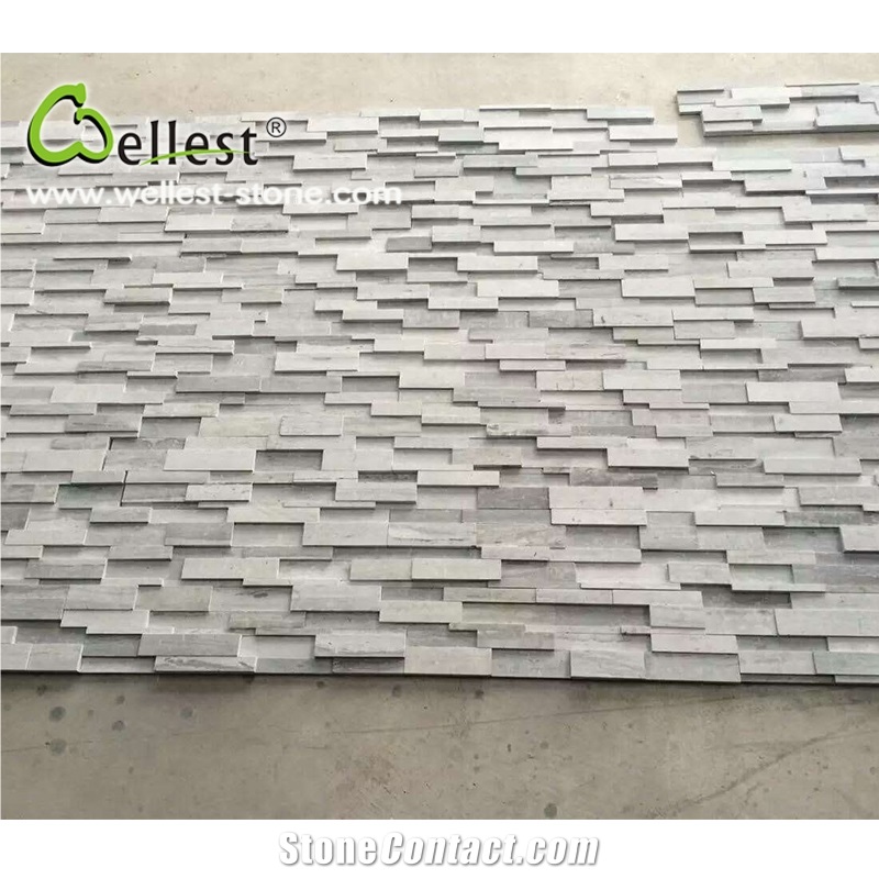 White Grey Wood Mable 3d Cultured Ledge Stacked Stone for Feature Back Ground Wall