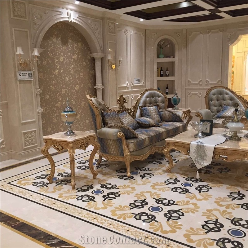 Project Show -Cream Marfil Beige Marble Waterjet Medallion Floor Carpet